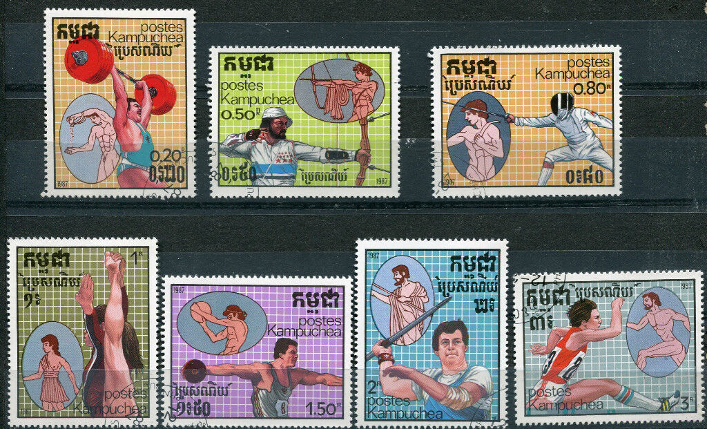 LOT SERIE TIMBRES CAMBODGE 1987 THEME SPORT OLYMPIQUE MYTHOLOGIE 120794014816