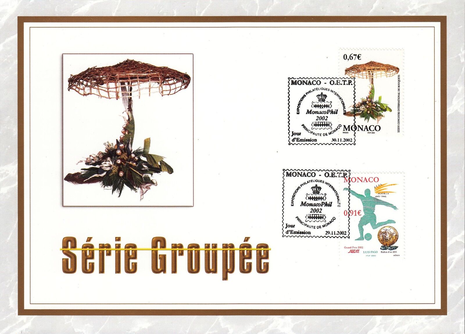 MONACO CEF PREMIER JOUR 2002 TIMBRE N 2372 2378 SERIE GROUPEE SPORT FLEURS 121632637806