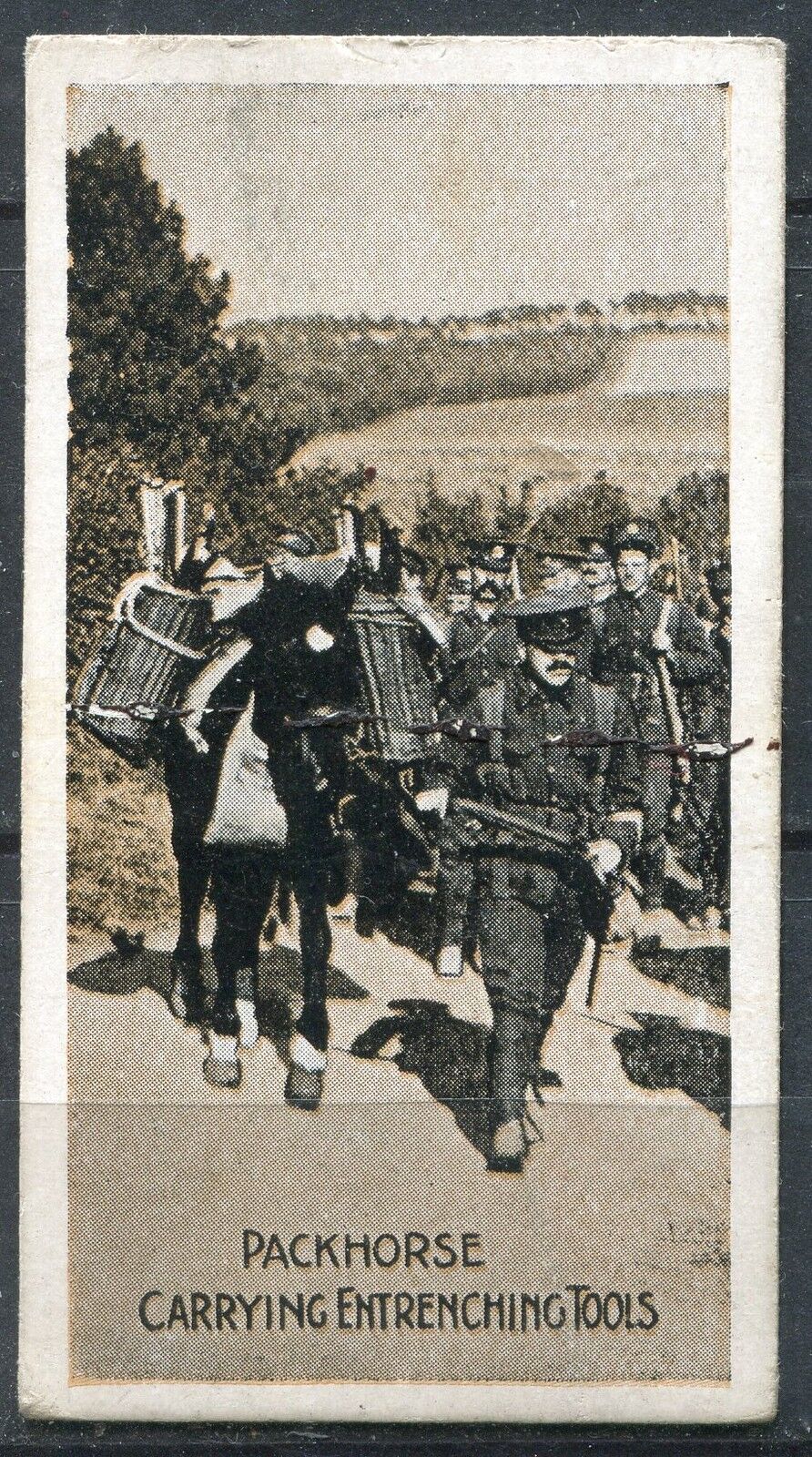 PHOTO MILITAIRE PACK HORSE CARRYING ENTRENCHING TOOLS MURATTI S CIGARETTES 121000002336