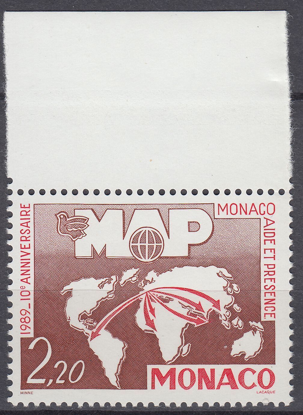 TIMBRE MONACO NEUF N 1704 MAP PLANISPHERE AVEC FLECHES 123517166516