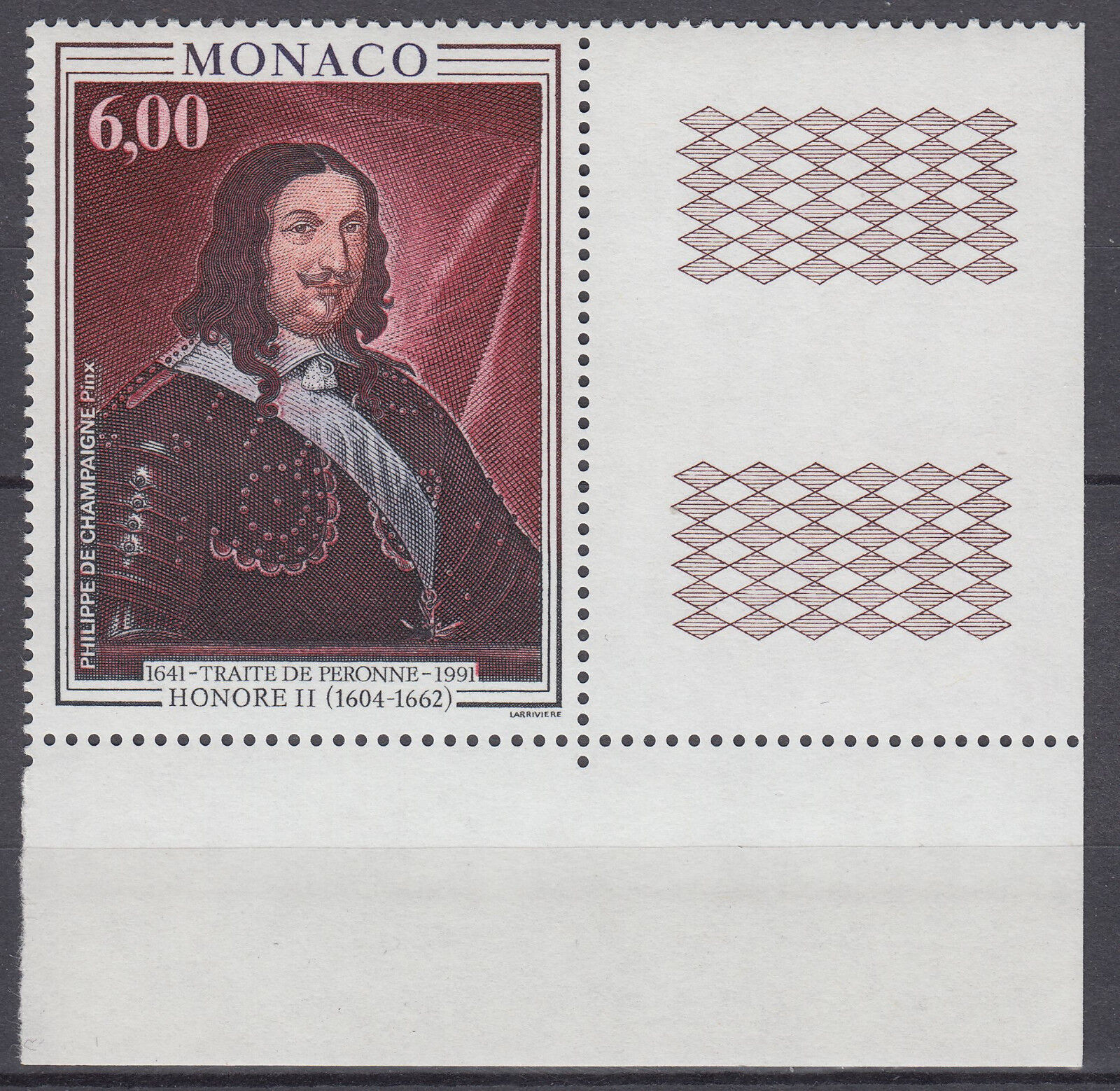 TIMBRE MONACO NEUF N 1787 PRINCE HONORE DE MONACO PAR PHILIPPE DE CHAMPAIGNE 123534243146