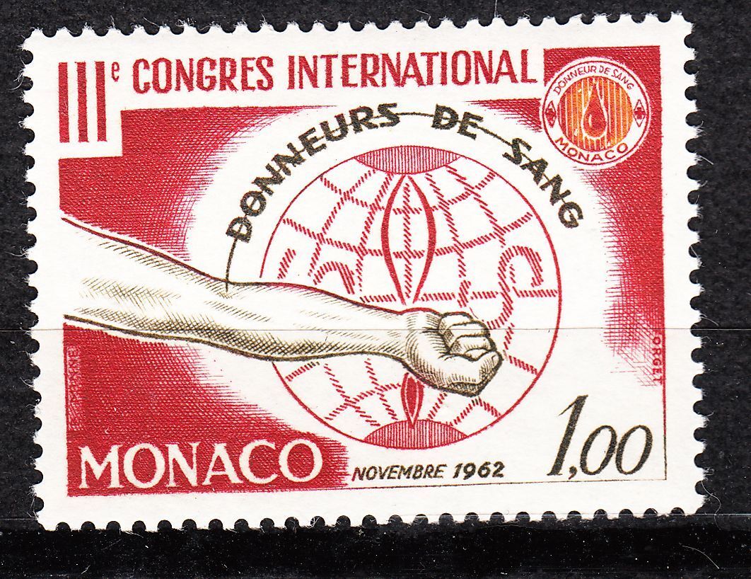 TIMBRE MONACO NEUF N 598 DONNEUR DE SANG SYMBOLE ET EMBLEME 401524186576