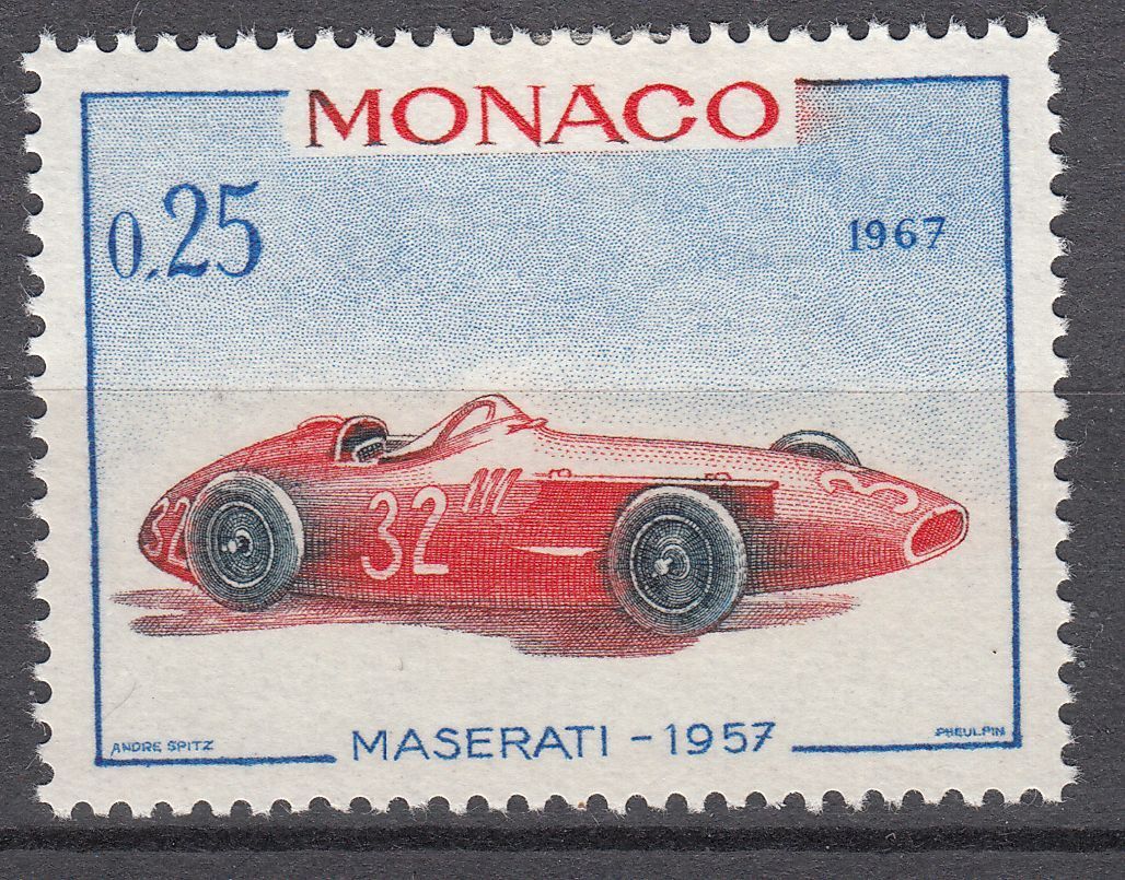 TIMBRE MONACO NEUF N 714 VOITURE DE VAINQUEURS GRAND PRIX MASERATI 1957 123209669446