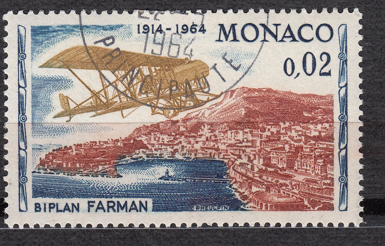 TIMBRE MONACO OBL N 638 AVIATION BIPLAN FARMAN 123109380696