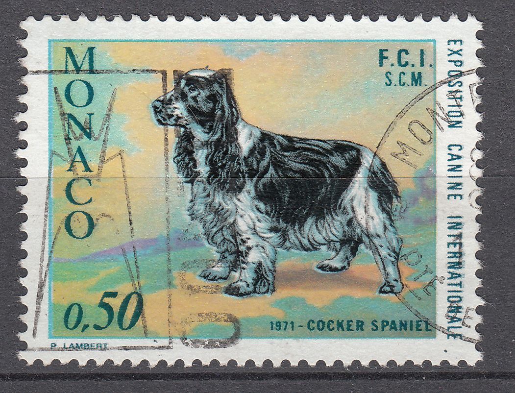 TIMBRE MONACO OBL N 862 COCKER SPANIEL EXPOSITION CANINE MONTE CARLO 401586101036