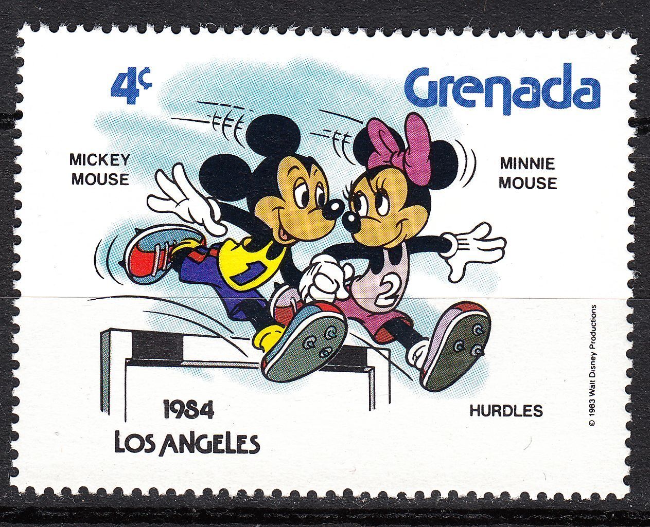 TIMBRE NEUF WALT DISNEY MICKEY ET MINIE COURSE DE HAIE LOS ANGELES 1984 121917059846