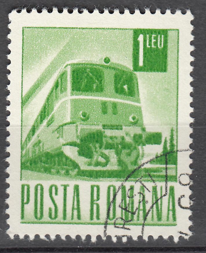 TIMBRE ROUMANIE OBL N 2353 POSTE ET TRANSPORT LOCOMOTIVE DIESEL 124011839226