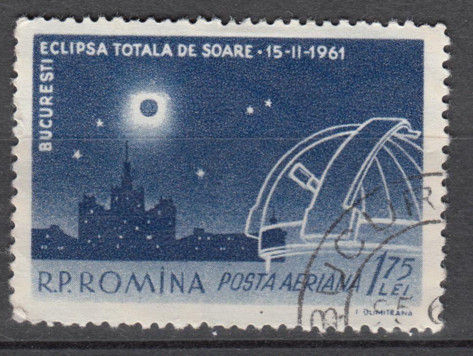 TIMBRE ROUMANIE OBL PA N 145 ECLIPSE TOTALE VUE DE LA PLACE A BUCAREST PALAIS 124019261996