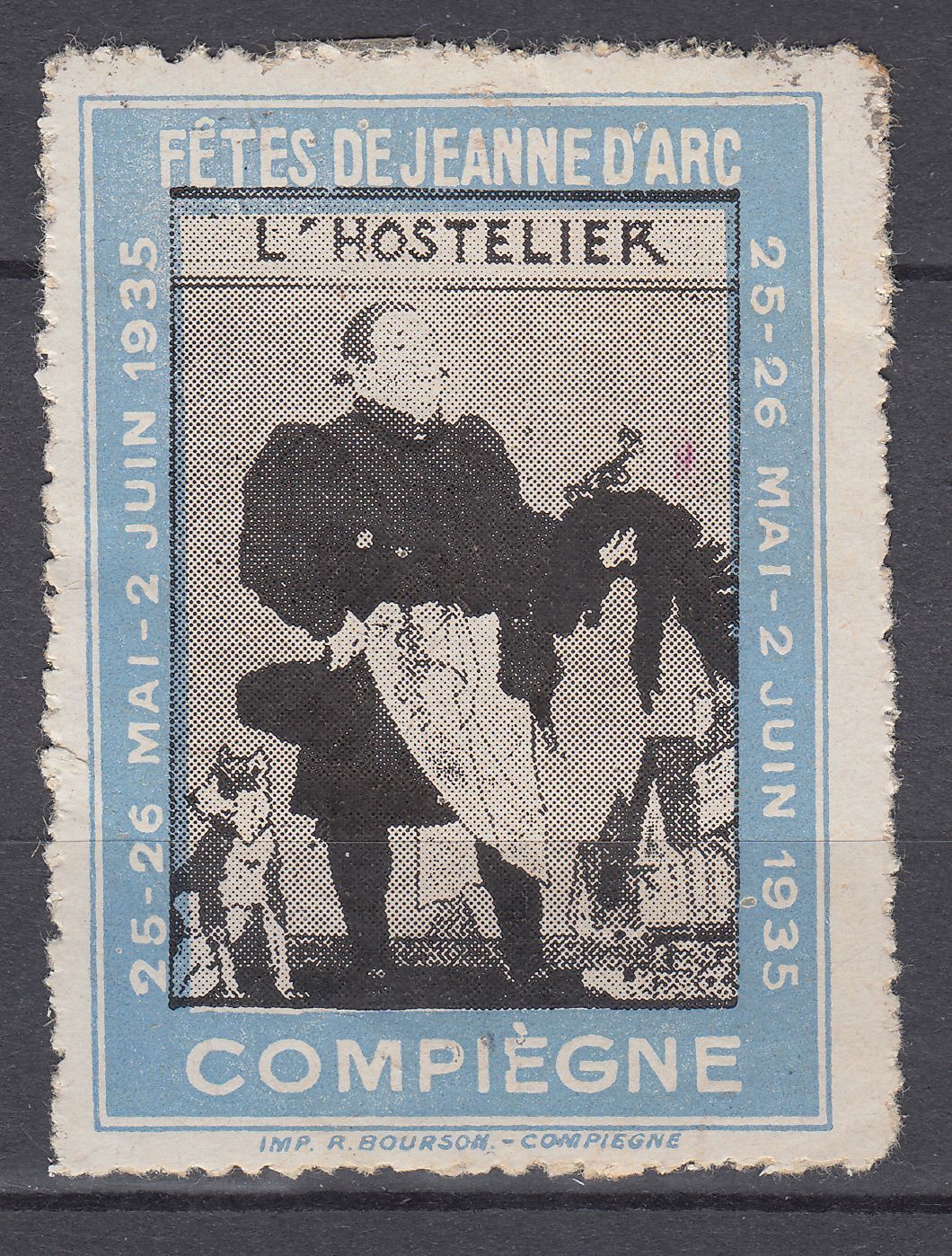 TIMBRE VIGNETTE FETE DE JEANNE D ARC L HOSTELIER COMPIEGNE 25 26 MAI 26 1935 401651969096