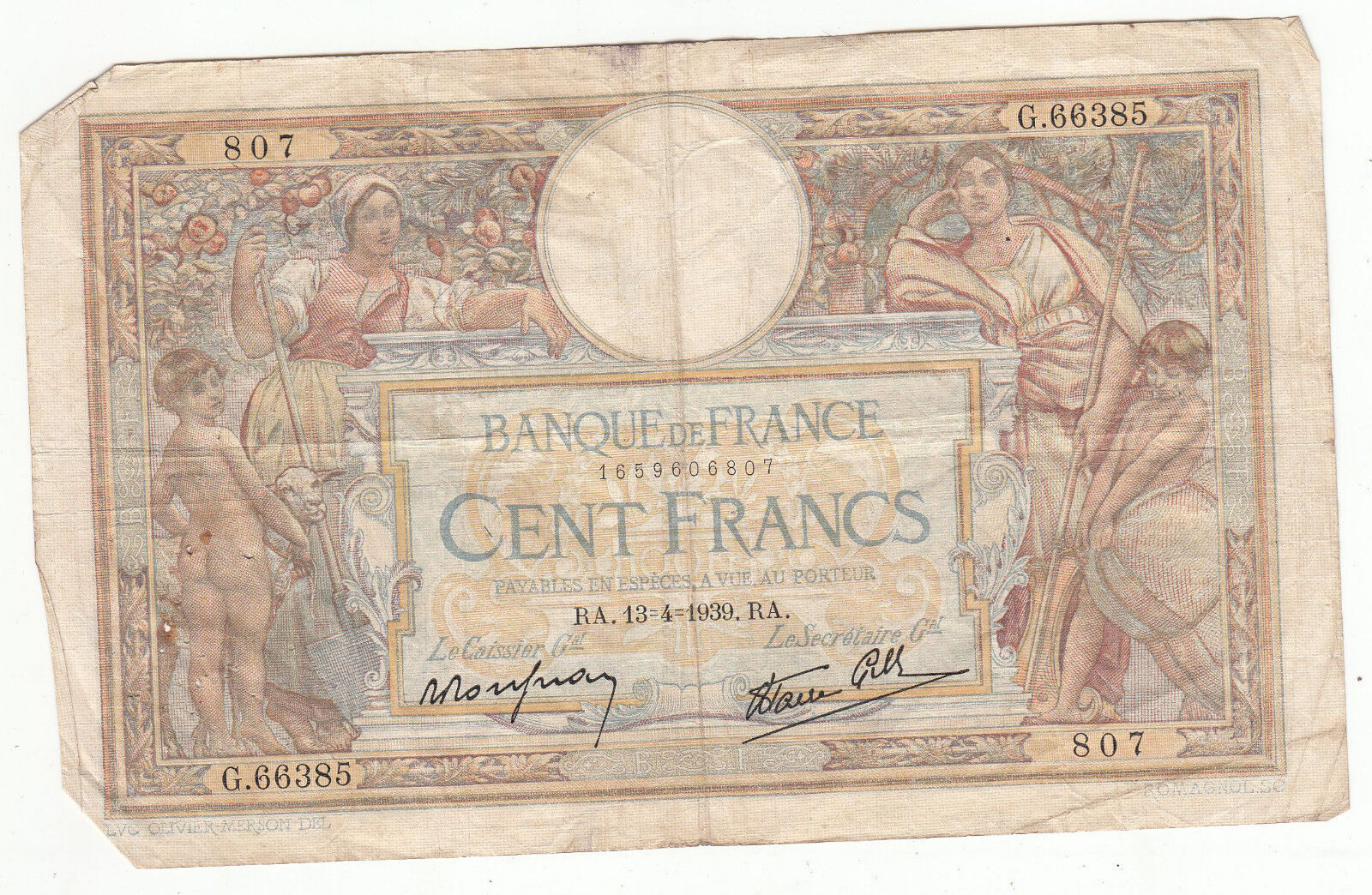 BILLET FRANCE 100 FRANCS MERSON 13 4 1939 G66385 401286683507