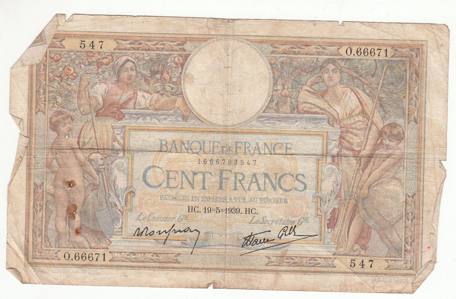 BILLET FRANCE 100 FRANCS MERSON 19 5 1939 HC 401297864467