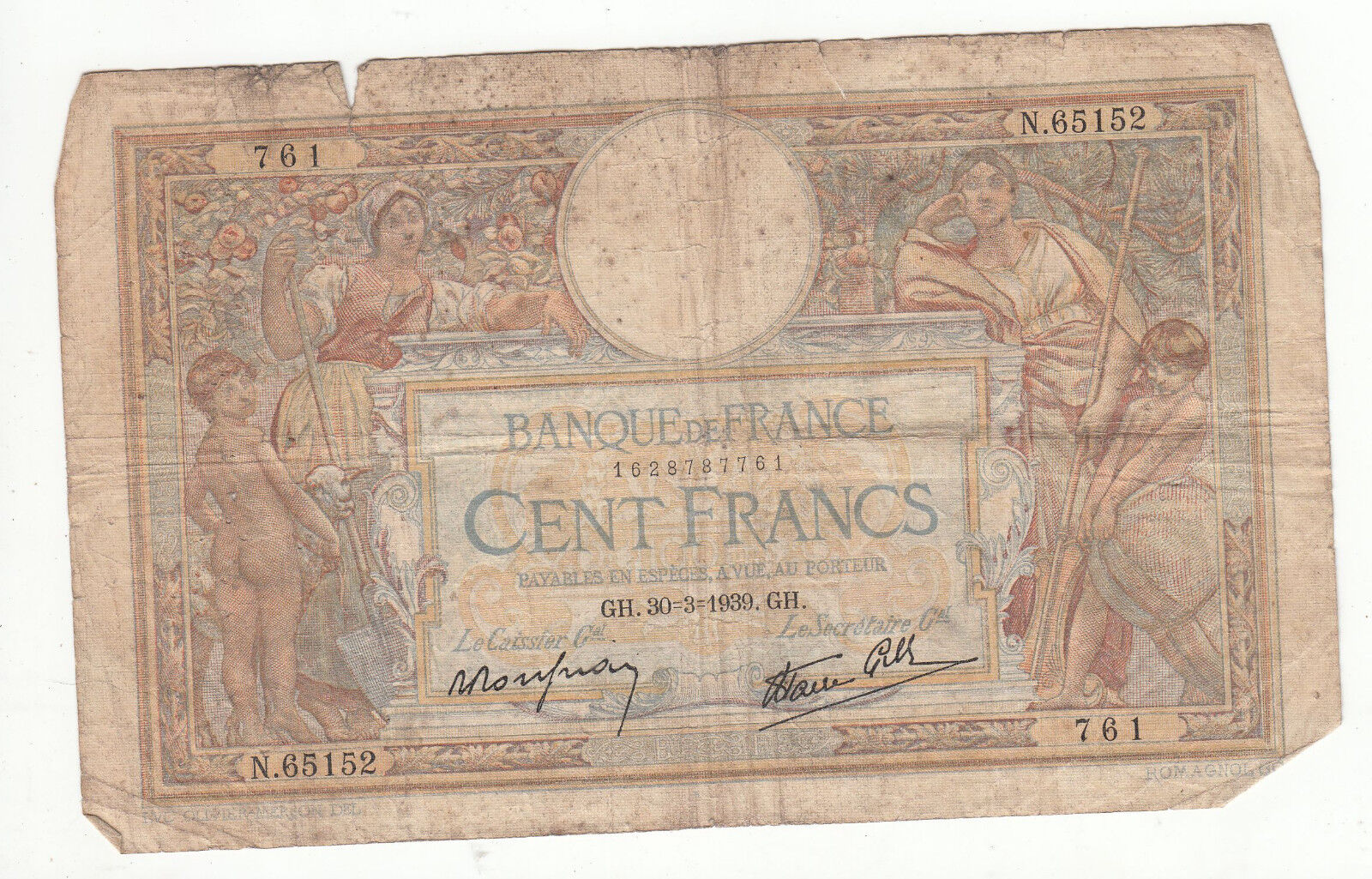 BILLET FRANCE 100 FRANCS MERSON 30 3 1939 GH 401286723687