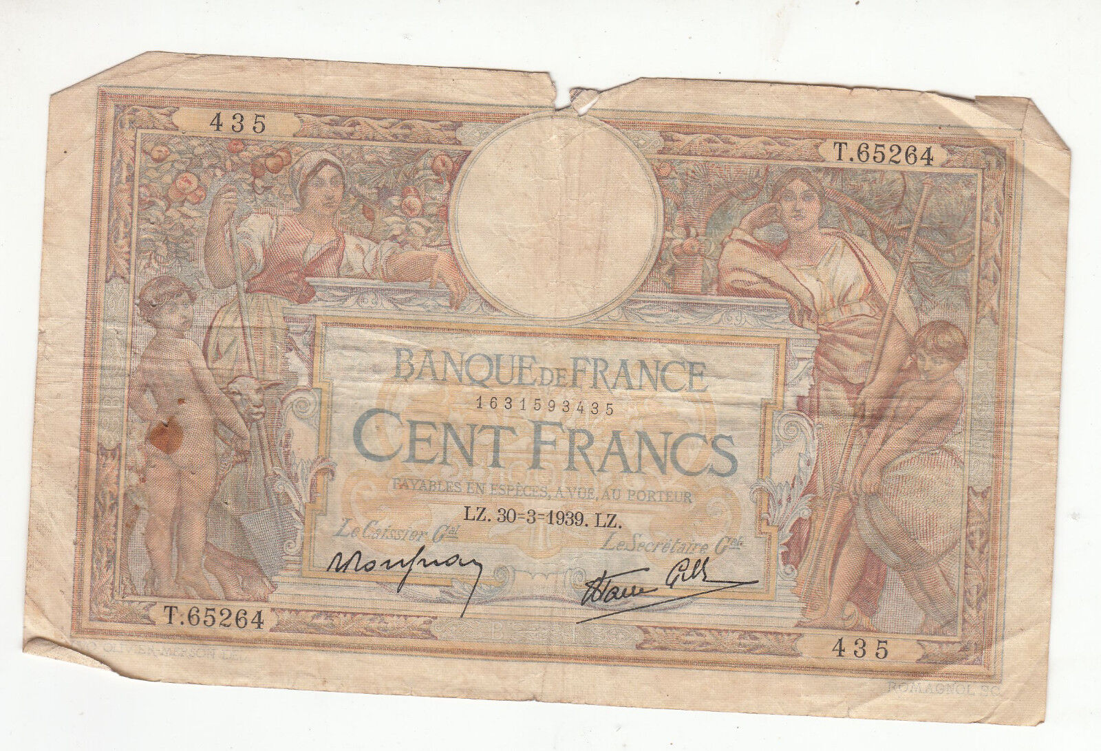 BILLET FRANCE 100 FRANCS MERSON 30 3 1939 LZ 401287381427