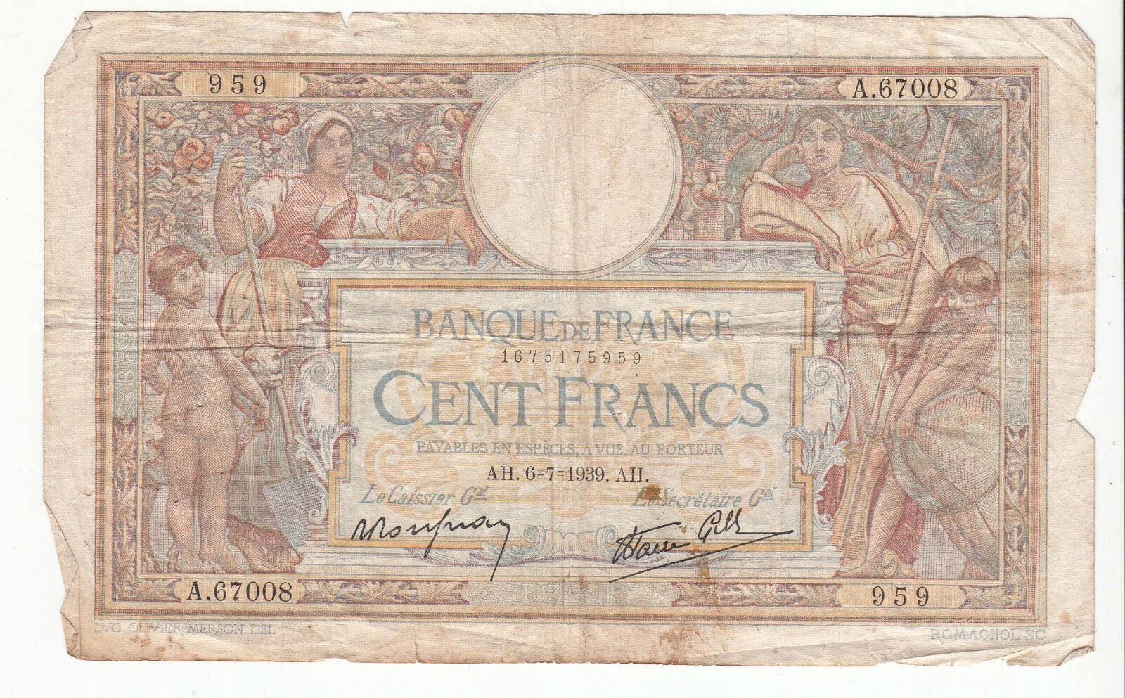 BILLET FRANCE 100 FRANCS MERSON 6 7 1939 AH 401297865067