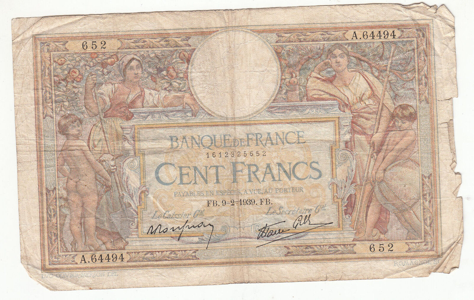 BILLET FRANCE 100 FRANCS MERSON 9 / 2 / 1939 FB