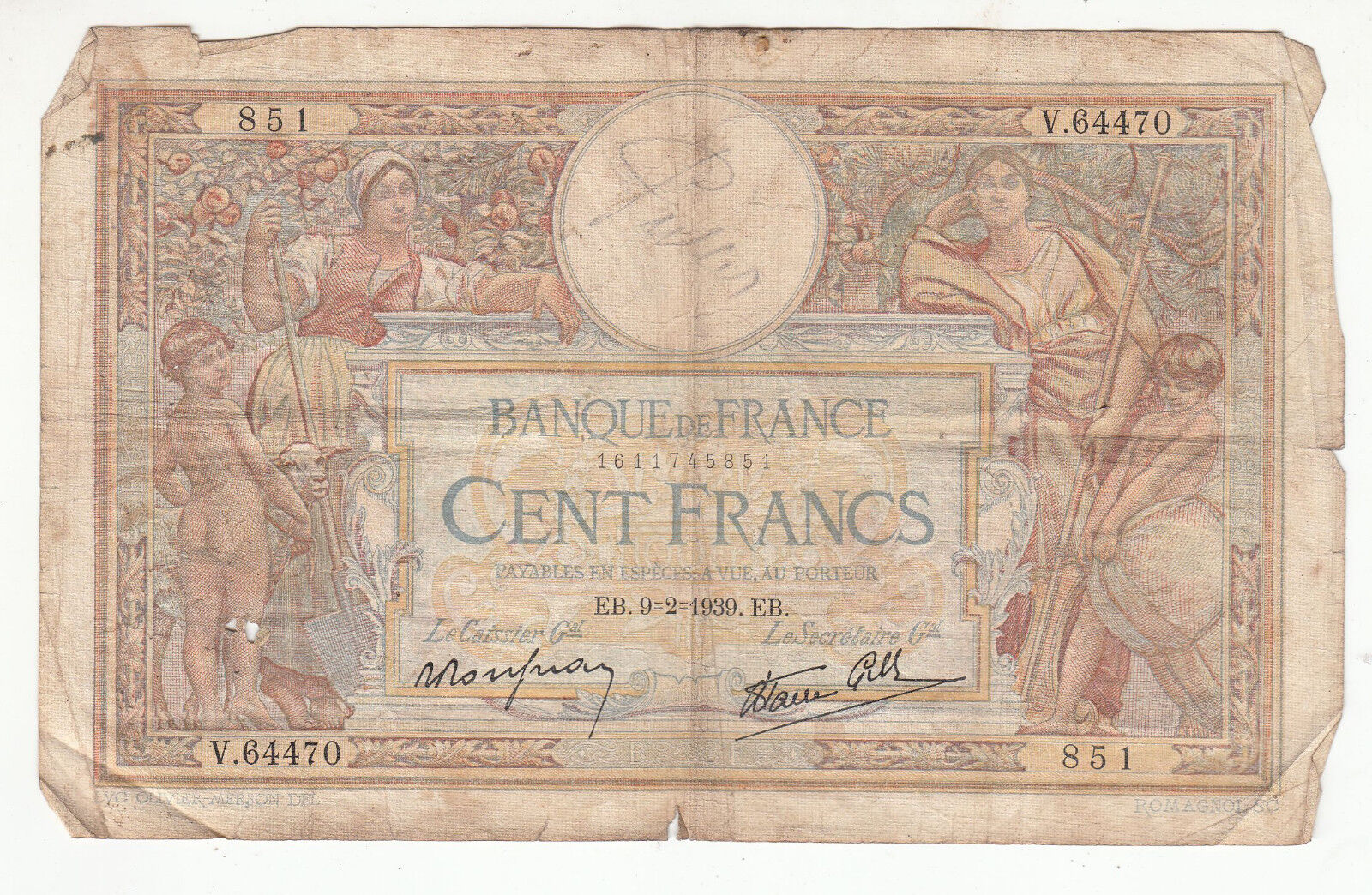 BILLET FRANCE 100 FRANCS MERSON 9 2 1939 v 64470 122382836357