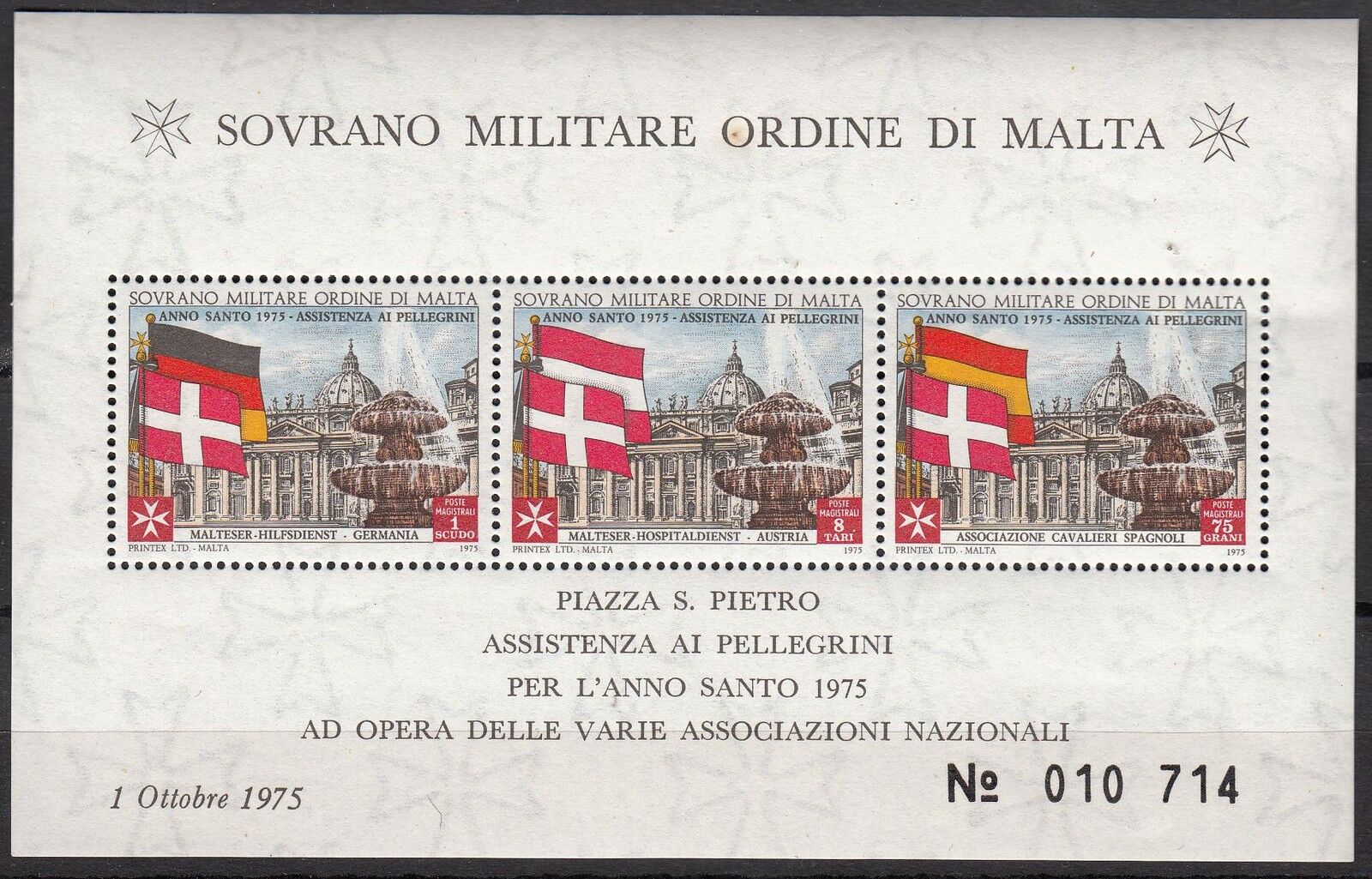 BLOC TIMBRE MALTE NEUF SOVRANO MILITARE DI MALTA 1975 122133589037