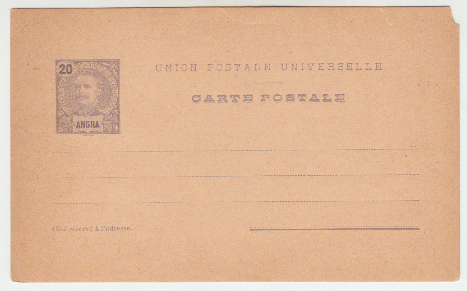 CARTE ENTIER POSTALE NEUF PORTUGAL 20 REIS ANGRA