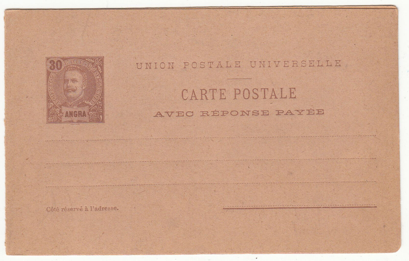 CARTE ENTIER POSTALE NEUF PORTUGAL COLONIE ANGRA CARTE ENTIER REPONSE 122846125947