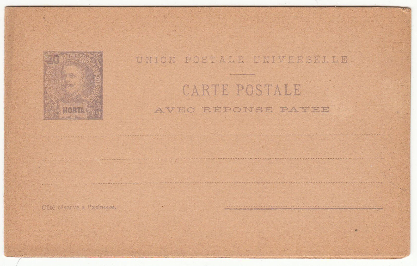 CARTE ENTIER POSTALE NEUF PORTUGAL COLONIE HORTA CARTE ENTIER REPONSE 122846125957