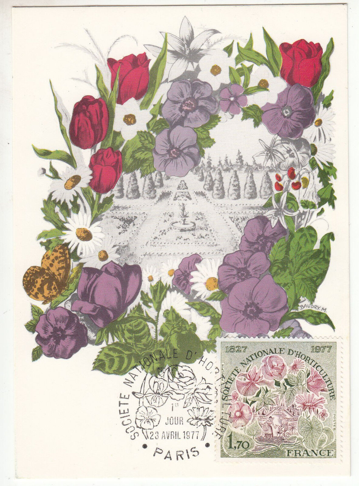 CARTE MAXIMUM FDC 1977 TIMBRE N 1930 SOCIETE NATIONALE D HORTICULTURE 401424181897