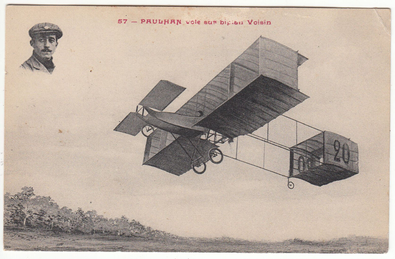 CARTE POSTALE AVIATION PAULHAN VOLE SUR BIPLAN VOISIN 401256203147