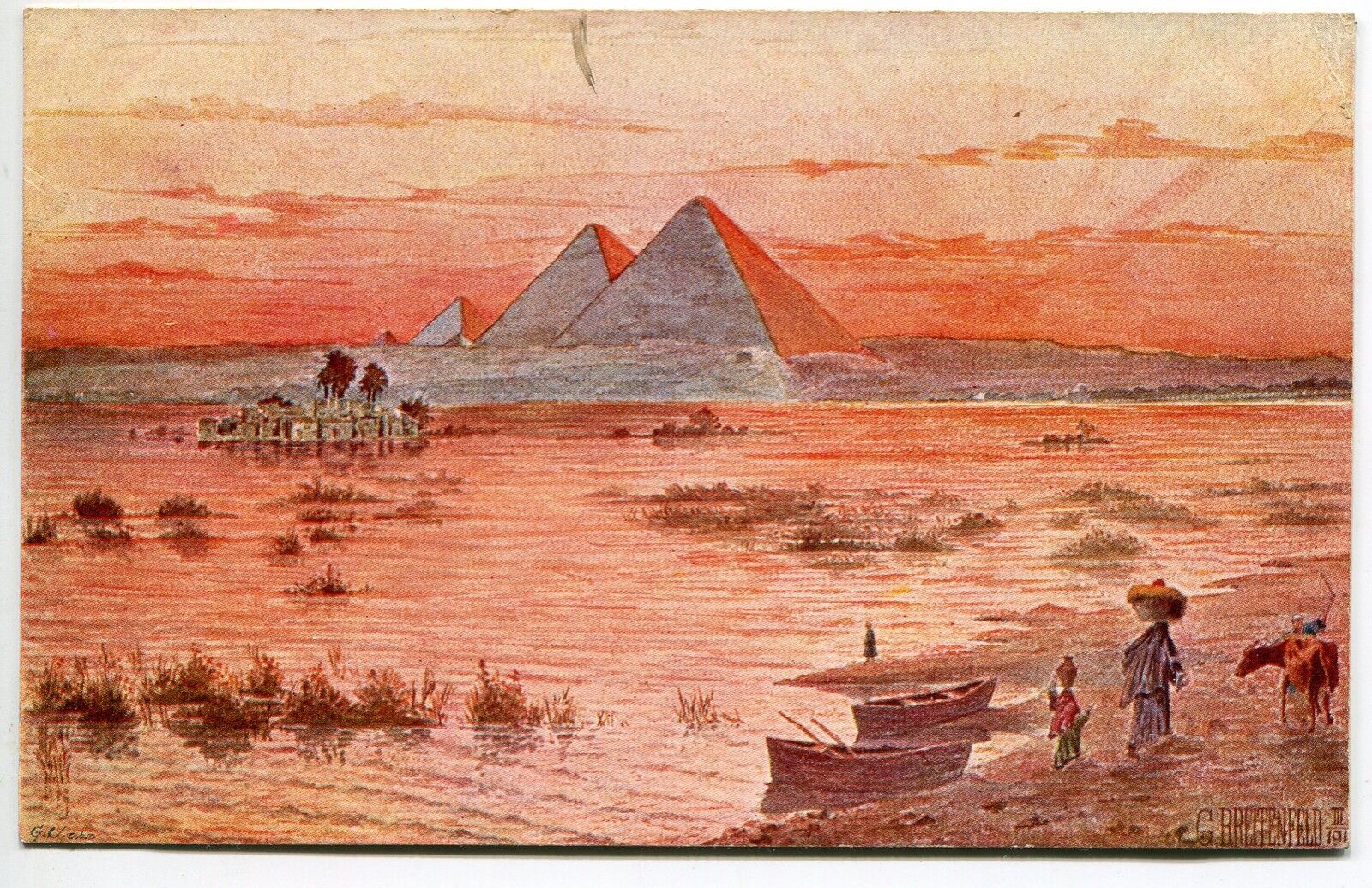 CARTE POSTALE EGYPTE NIL PYRAMIDE LE CAIRE ILLUSTRATEUR 400667524107