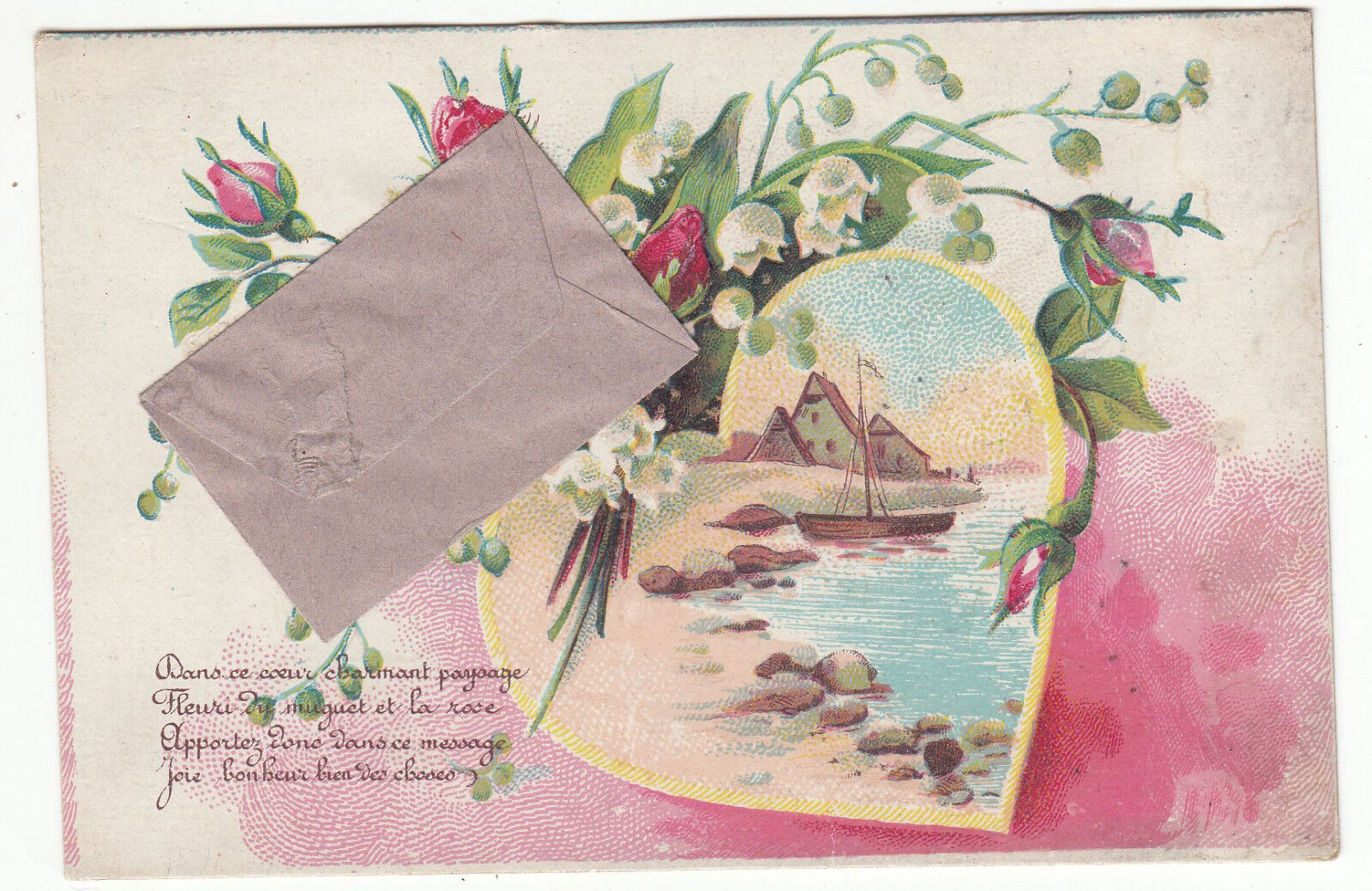 CARTE POSTALE FANTAISIE FLEURS BATEAU LETTRE 122911548777