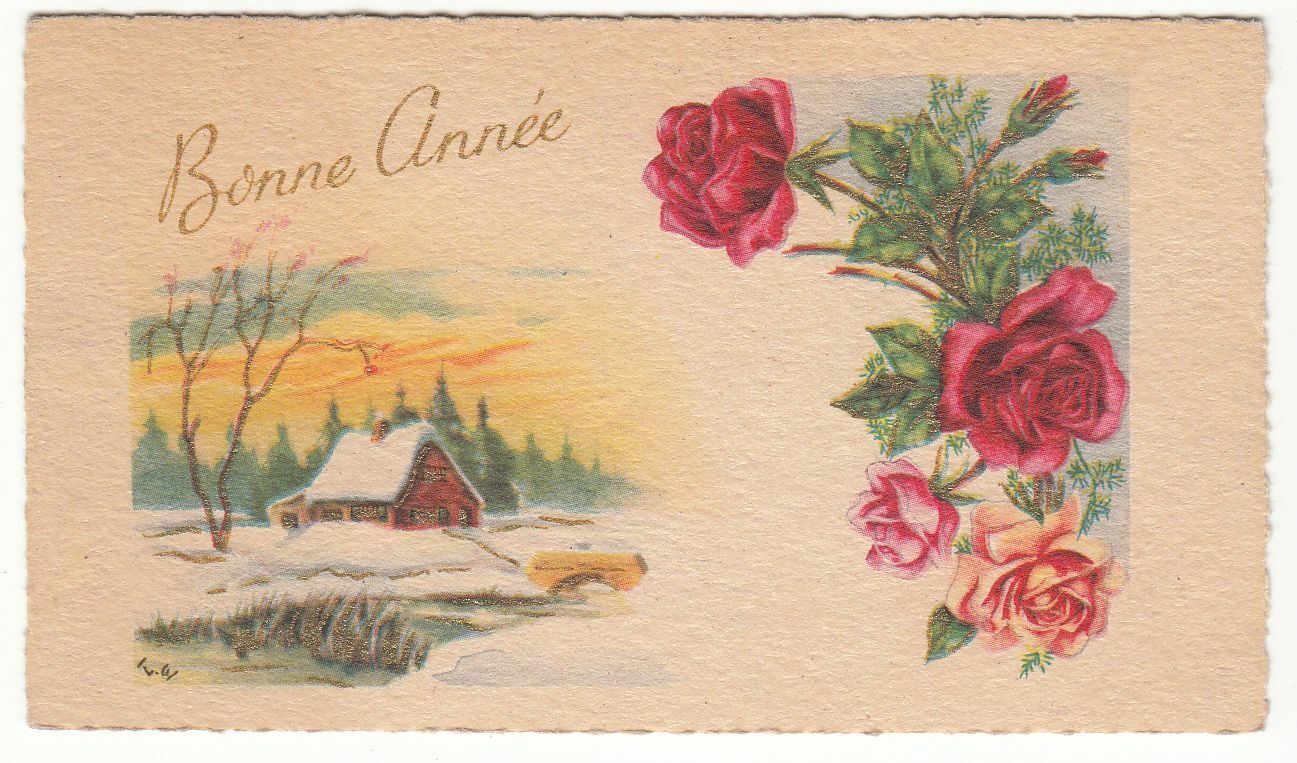 CARTE POSTALE FANTAISIE FLEURS BONNE ANNEE 123973976997