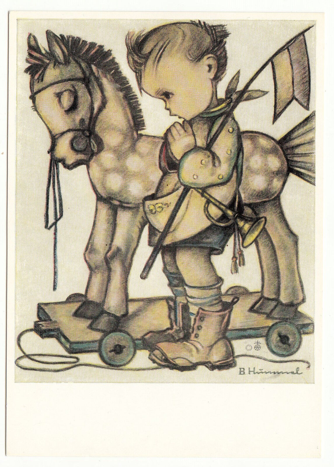 CARTE POSTALE ILLUSTRATEUR HUMMEL N 14442 ENFANT CHEVAL DE BOIS 401500574627