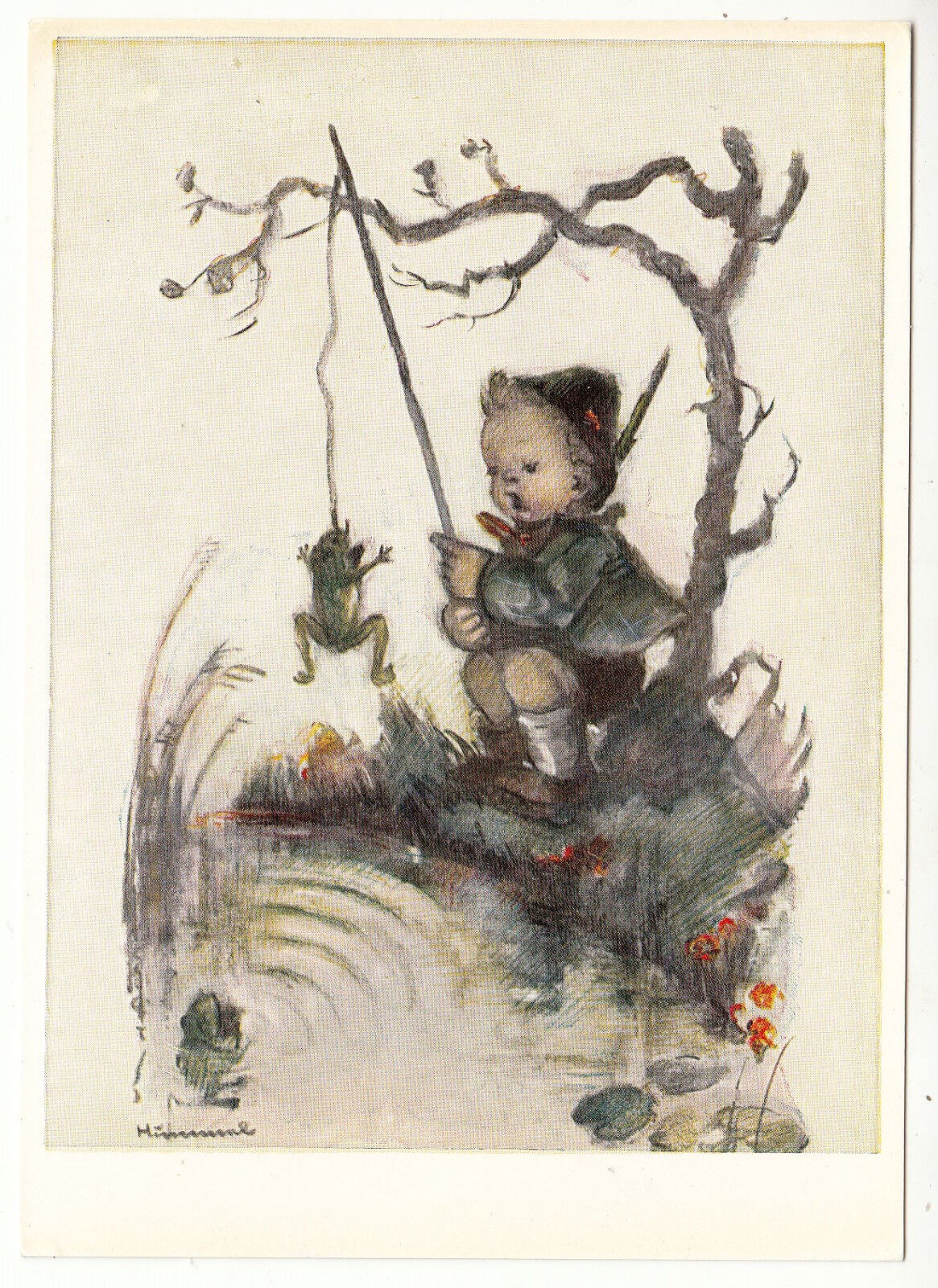 CARTE POSTALE ILLUSTRATEUR HUMMEL N 5548 ENFANT PECHE LES GRENOUILLES 401482629937