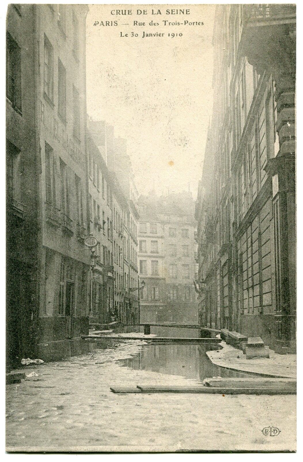 CARTE POSTALE PARIS CRUE DE LA SEINE 30 JANVIER 1910 RUE DES TROIS PORTES 400736711217