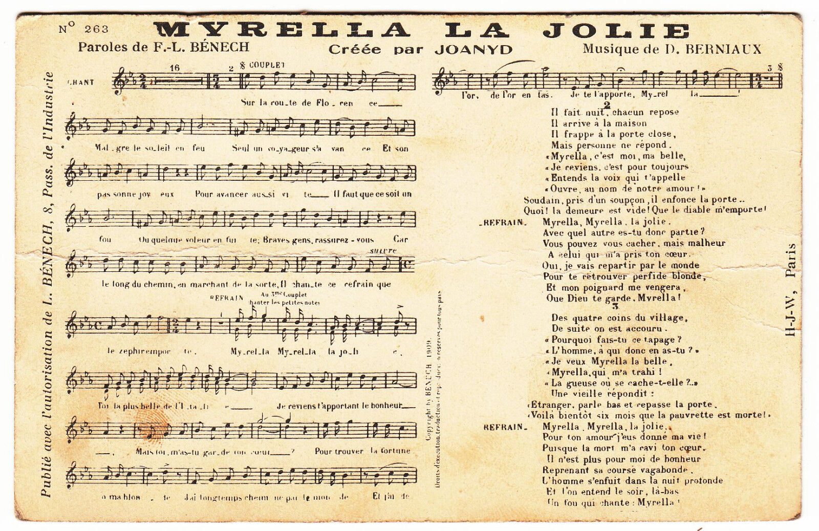 CARTE POSTALE PARTITION DE MUSIQUE MYRELLA LA JOLIE 122668700027