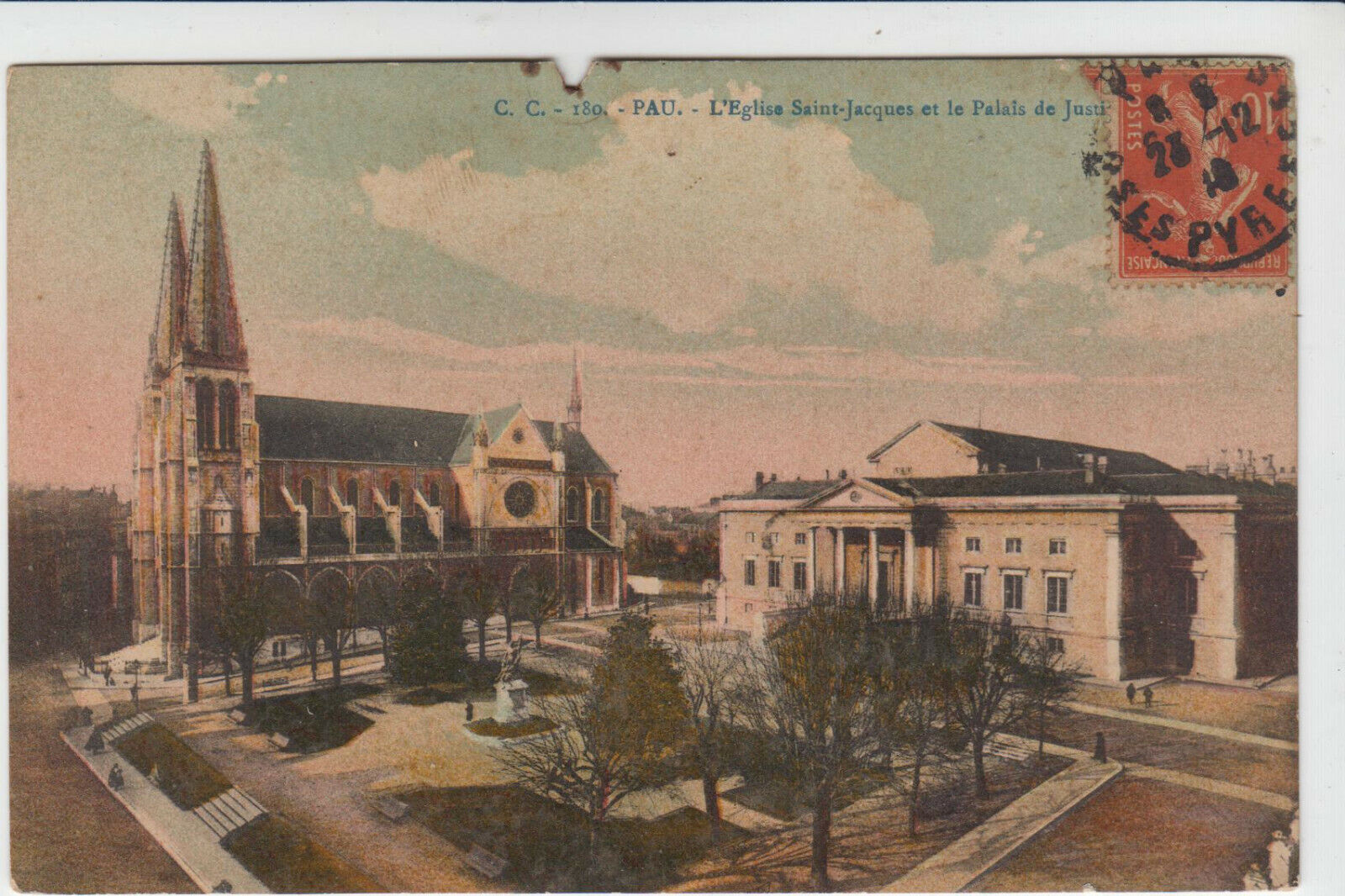 CARTE POSTALE PAU L EGLISE SAINT JACQUES ET LE PALAIS DE JUSTICE 123932345517