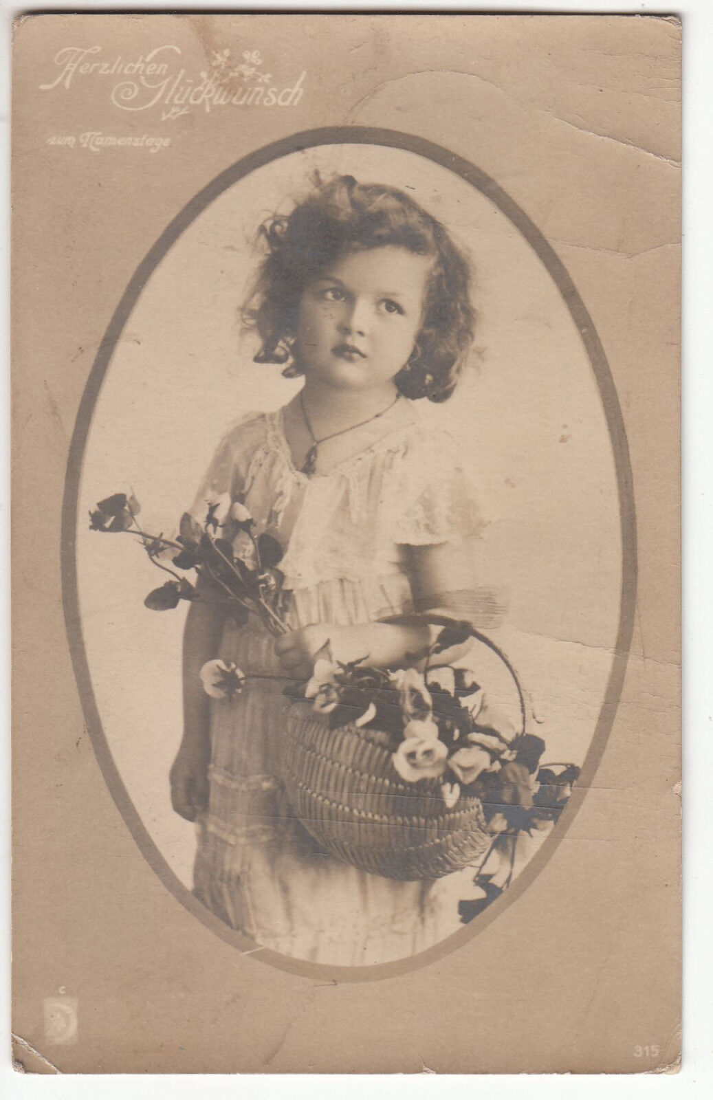 CARTE POSTALE PHOTO FANTAISIE HERZLICHEN GLUCKWUNSCH ENFANT FILLE PANIER FLEUR 122260228317