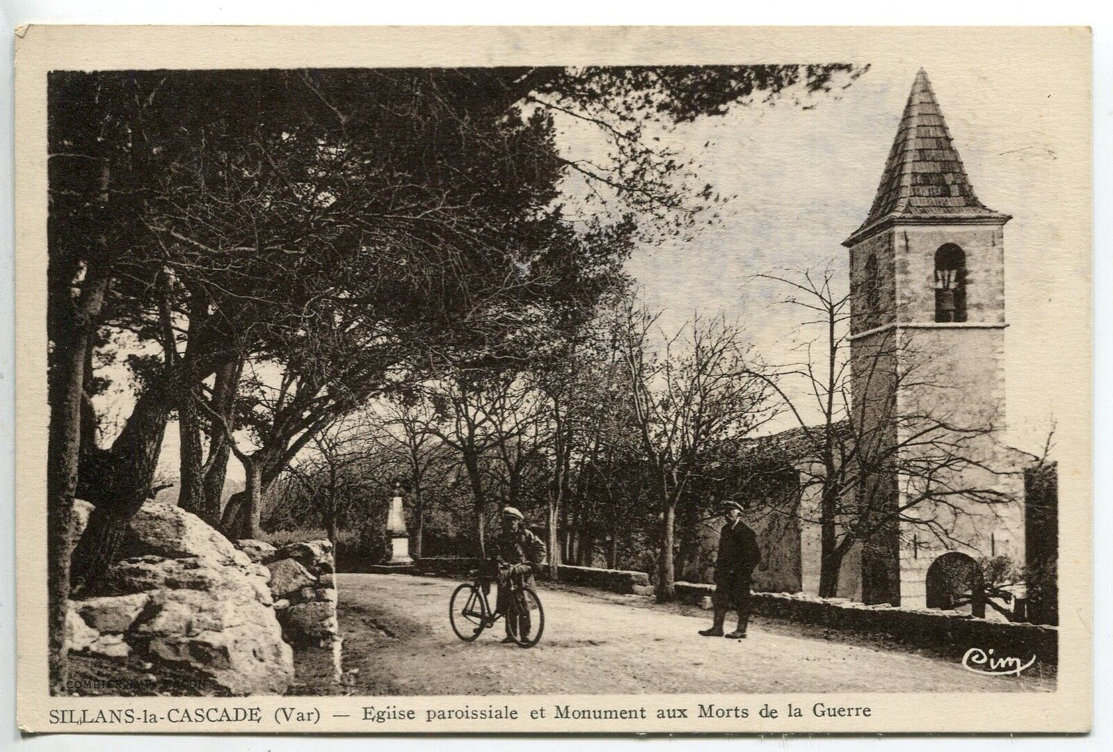 CARTE POSTALE VELO SILLANS LA CASCADE EGLISE PAROISSIALE ET MONUMENT MORT GUERRE 400846165007