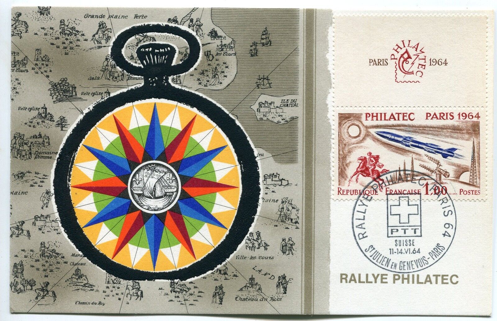 CARTE RALLYE PHILATEC ST JULIEN EN GENEVOIS PARIS 1964 AVEC VIGNETTE 400468527647