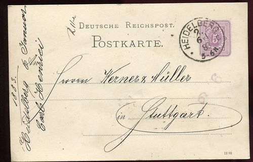 ENTIER POSTALE DEUTSCHE REICHSPOST HEIDELBERG 1883 110647767087