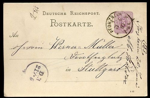 ENTIER POSTALE DEUTSCHE REICHSPOST PFOHZEIM 1883 120683546167