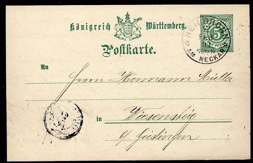 ENTIER POSTALE WURTTEMBERG HELL BRONN 1891 110648268617