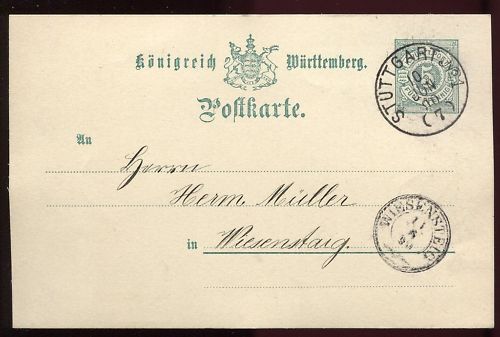 ENTIER POSTALE WURTTEMBERG STUTTGART N1 1890 120684048907