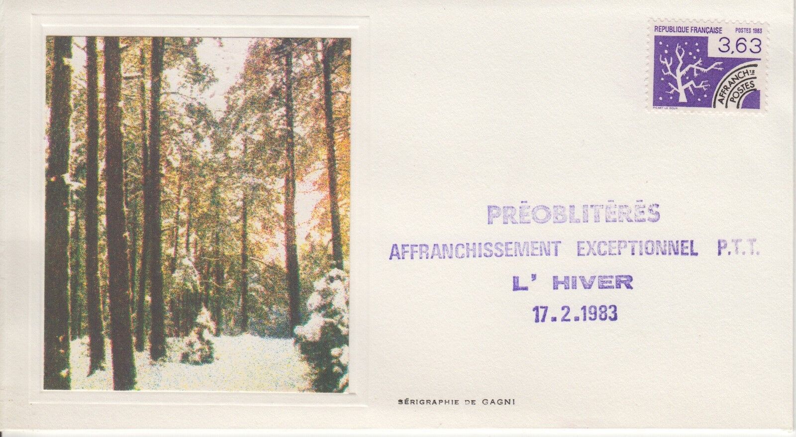 ESSAIE SERIGRAPHIE DE GAGNI PREMIER JOUR 1983 EUROPA PREOBLITERES L HIVER 400788155327