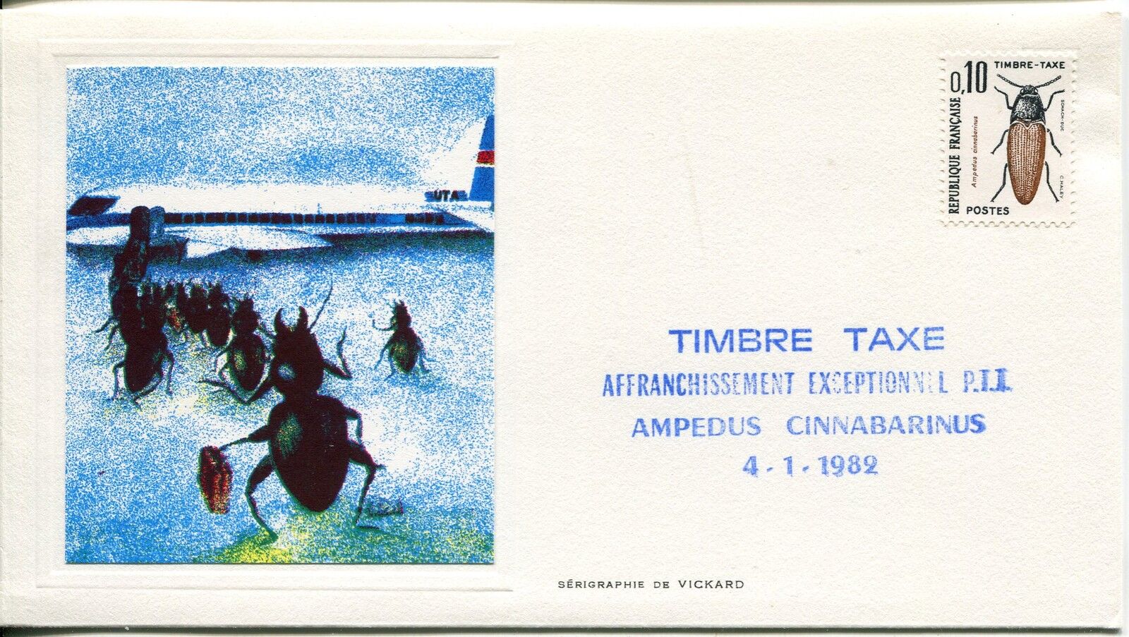 ESSAIE SERIGRAPHIE DE VICKARD PREMIER JOUR 1982 TIMBRE TAXE AVION 121458802927