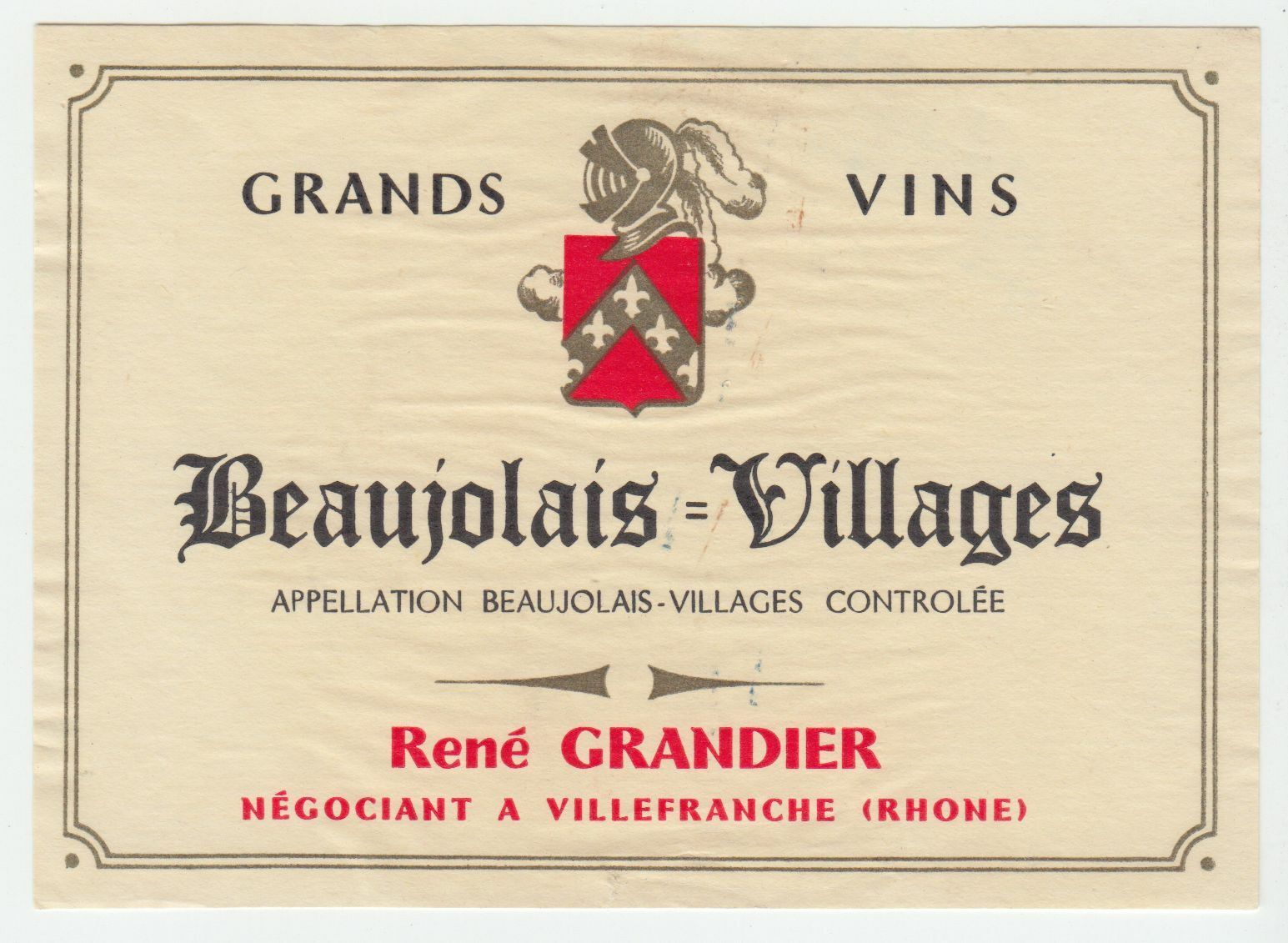 ETIQUETTE DE VIN BEAUJOLAIS VILLAGE RENE GRANDIER 124576538627