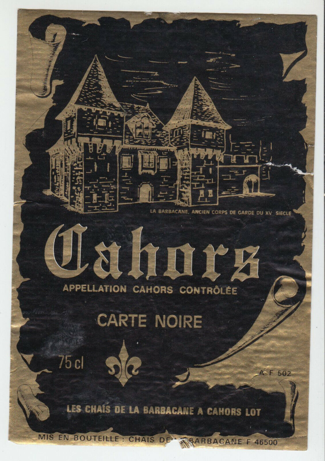 ETIQUETTE DE VIN CAHORS CARTE NOIR 124552112077