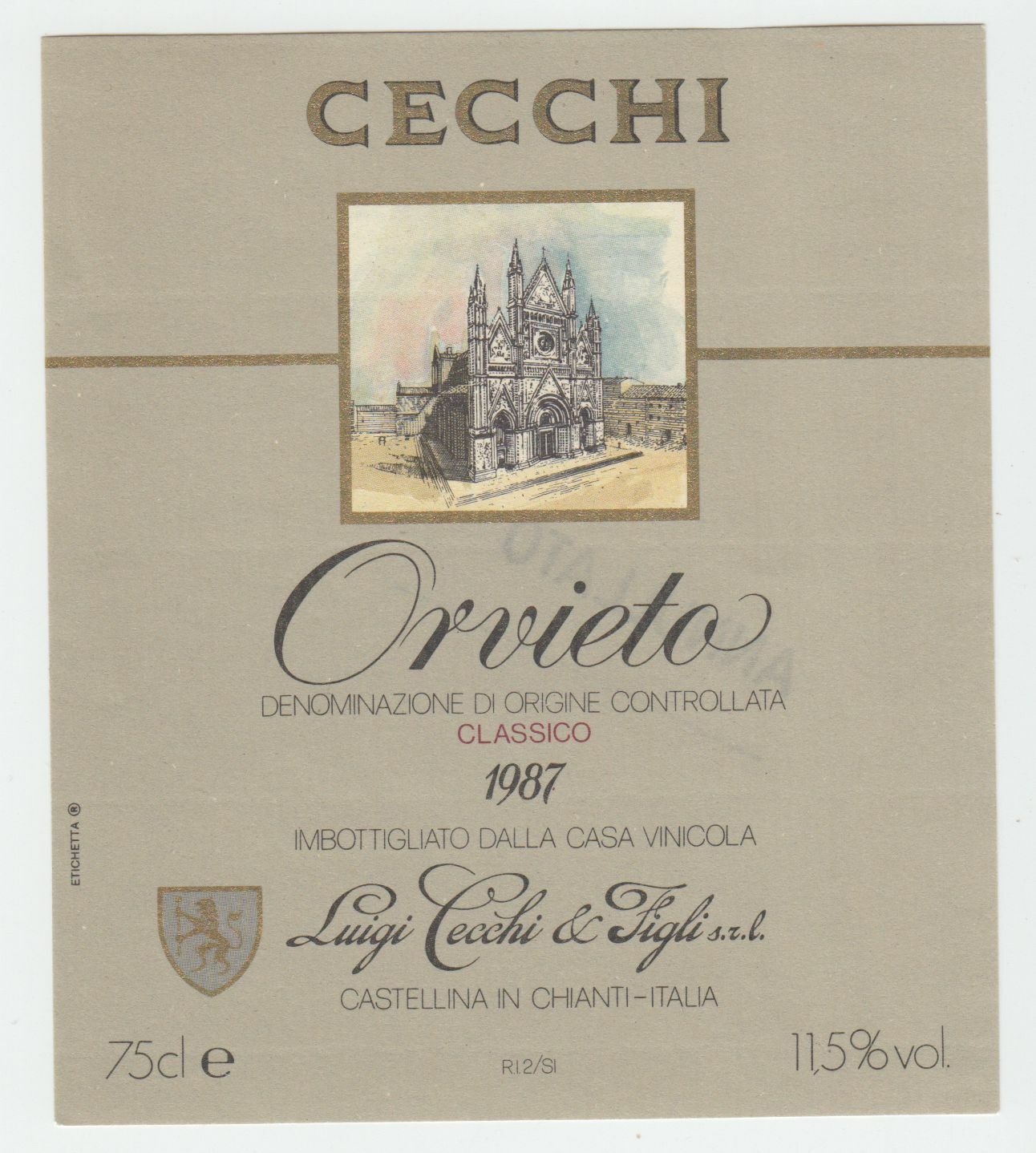 ETIQUETTE DE VIN CECCHI ORVIETO 1987 CASTELLINA IN CHIANTI ITALIA 402553003117