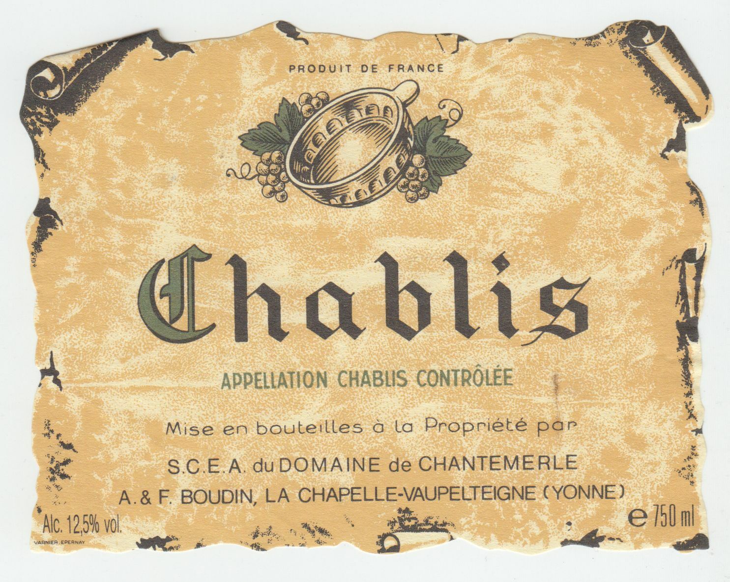 ETIQUETTE DE VIN CHABLIS DOMAINE DE CHANTEMERLE 402582999367