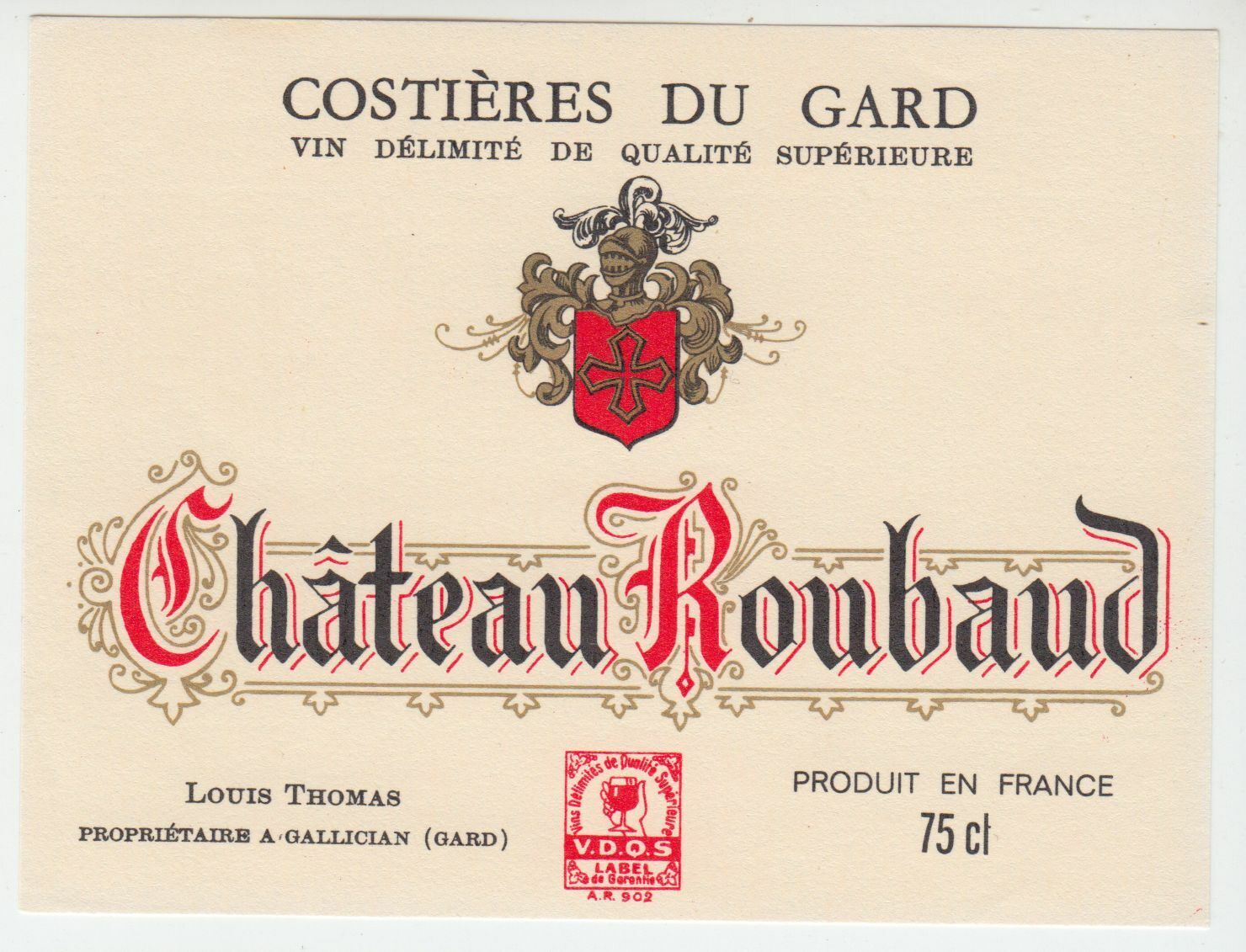 ETIQUETTE DE VIN COSTIERES DU GARD CAVE CHATEAU ROUBAUD LOUIS THOMAS 124539262567