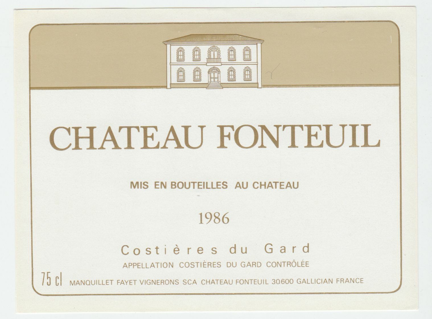 ETIQUETTE DE VIN COSTIERES DU GARD CHATEAU FONTEUIL 1986 402654737197