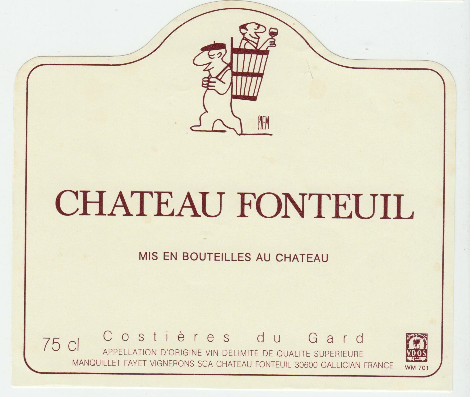 ETIQUETTE DE VIN COSTIERES DU GARD CHATEAU FONTEUIL ILLUSTRATEUR 124539262557